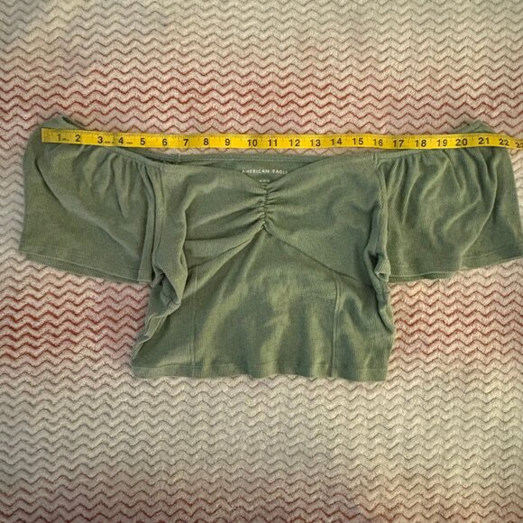 American Eagle Green Short Sleeve Off The Shoulder Top Blouse - Size Medium - Picture 6 of 9
